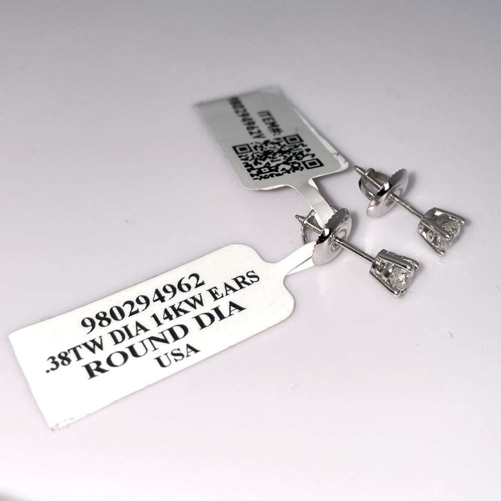 NWT Solid 14K White Gold NATURAL Round Cut Diamond Screw Back Stud Earrings
